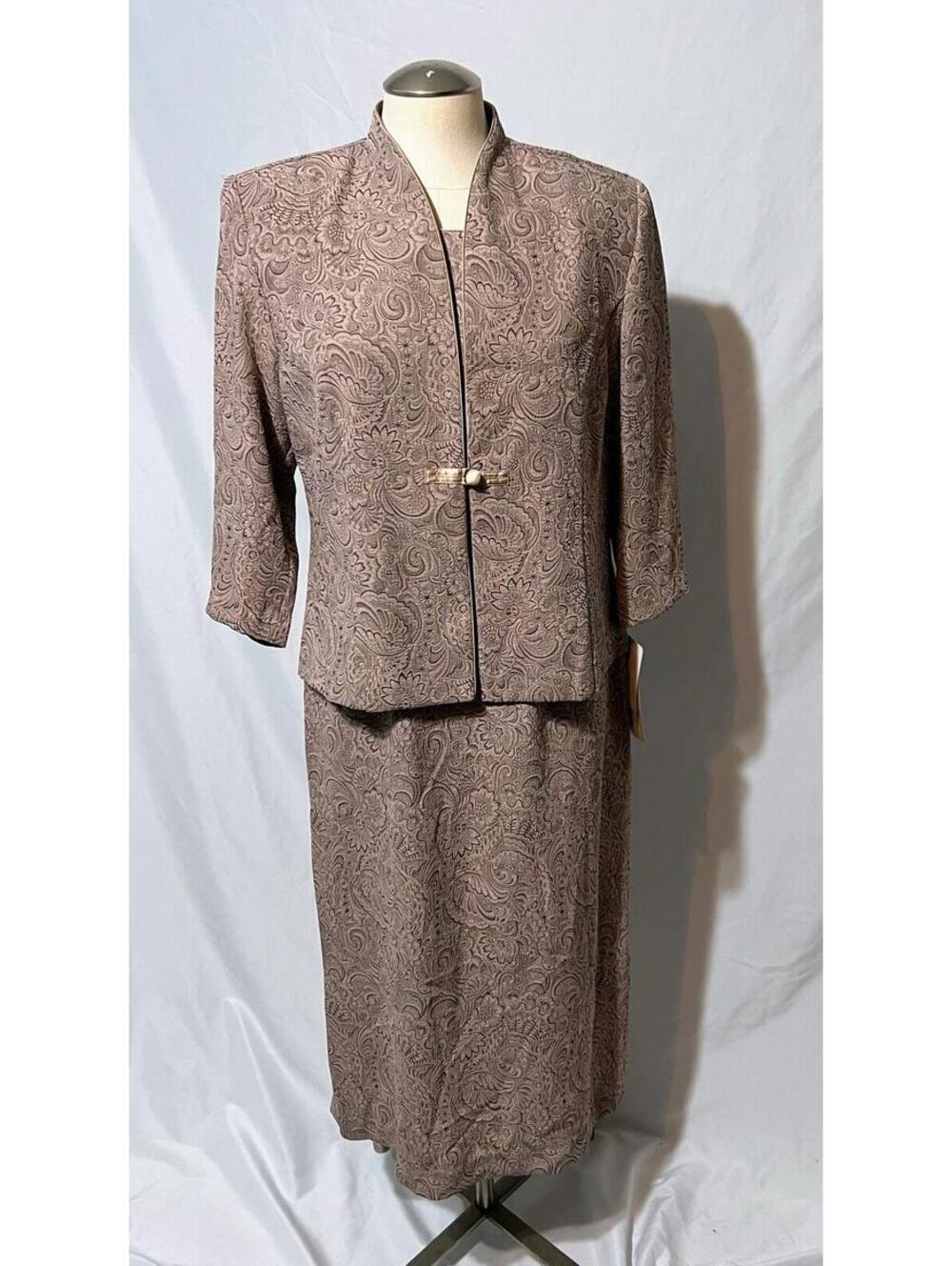 Miss Dorby 2 Piece Dress Set Size 10 P - Brown Paisley Sleeveless Dress - New
